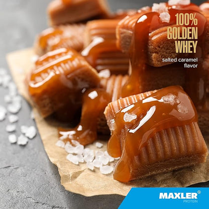 Maxler 100% Golden Whey Protein - 24g of Premium Whey Protein Powder per Serving - Pre, Post & Intra Workout - Fast-Absorbing Whey Hydrolysate, Isolate & Concentrate Blend - Salted Caramel 2 lbs