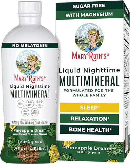 MaryRuth Organics Liquid Nighttime Multimineral Sleep Supplement | Sugar Free | Calm Magnesium Citrate | NO Melatonin | Calcium Magnesium Zinc | Pineapple Dream| Vegan | Gluten Free | 32 Servings