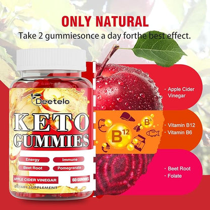 Keto ACV Gummies with B12 – Vegan Apple Cider Vinegar Supplement for Energy Boost and Gut Health, Gluten-Free Formula, 300 Count