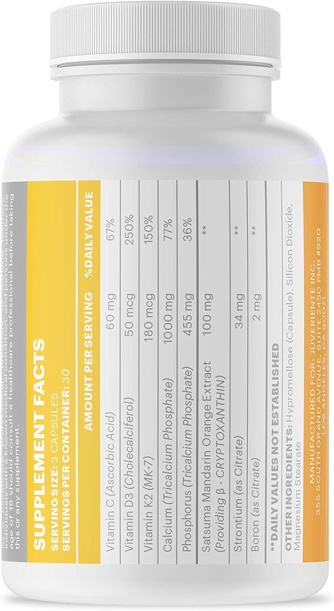Juveriente Bone Strength Complex/A Dietary Therapy of a Japanese Traditional Fruit, Packed with Vitamin C, D3, K2, Calcium, Phosphorus, Food Grade Strontium and Boron / 90 Capsules for 30 Days