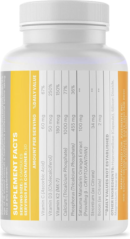 Juveriente Bone Strength Complex/A Dietary Therapy of a Japanese Traditional Fruit, Packed with Vitamin C, D3, K2, Calcium, Phosphorus, Food Grade Strontium and Boron / 90 Capsules for 30 Days