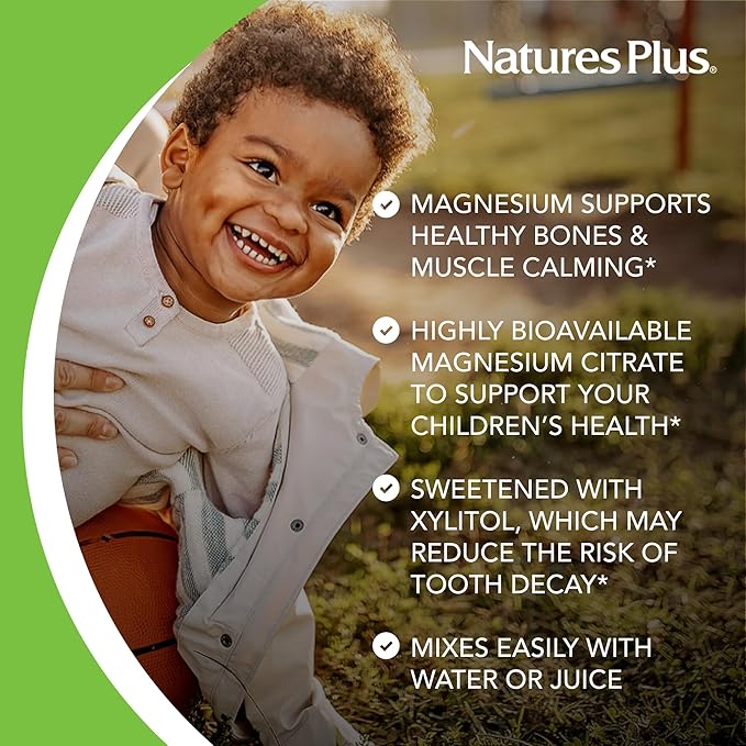 NaturesPlus Animal Parade MagKidz, Cherry Flavor - 0.38 lb - Children's Magnesium Powder Supplement - Bone & Muscle Health Support - Gluten Free, Sugar Free - 45 Servings