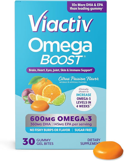 Viactiv Omega 3 Fish Oil Gummies. EPA DHA Supplement for Heart Health and Brain Health, 30 Sugar Free Gummy Vitamins, 1pc Serving