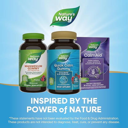 Nature's Way Quick Calm Gummies, L-Theanine for Relaxation*, Fast-Acting, Stress Relief from L-Theanine Within 30-60 minutes*, with Ashwagandha, Vegetarian, Mixed Berry Flavored,  60 Gummies