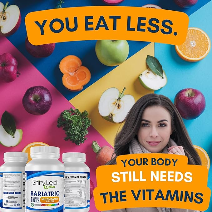 Shiny Leaf Bariatric Multivitamin Iron-Free Capsules for Post Bariatric Surgery Patients, Once Daily Bariatric Vitamins Without Iron for WLS, Sleeve, Gastric Bypass Surgery (1 Month / 30 Caps)