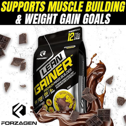Forzagen Lean Gainer Premium Mass Builder | Mass Gainer Protein Powder for Men & Women | High Calorie Protein, Weight Gain, Bulk, Muscle Building Supplement | Dutch Chocolate, 12 lbs. (16+ Servings)