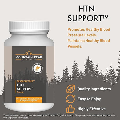 Mountain Peak Nutritionals HTN Support - Organ Supplement - Helps Maintain Healthy Blood Pressure & Cardiovascular System - w/Rauwolfia & Magnesium - Hypoallergenic Dietary Supplement (90 Capsules)