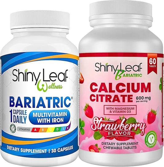 Bariatric Multivitamin with Iron Capsules and Calcium Citrate Chewable Strawberry Flavor - for Post Bariatric Surgery Including Gastric Bypass and Sleeve (1 Month)