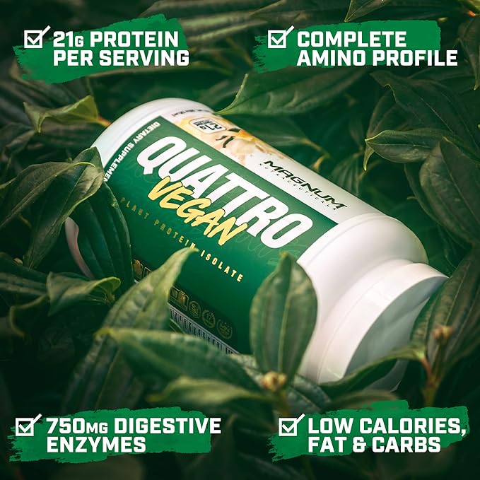 Magnum Nutraceuticals Quattro Vegan Protein Powder, Vanilla 2lb – Premium Plant-Based Protein Powder Isolate for Muscle Growth & Recovery