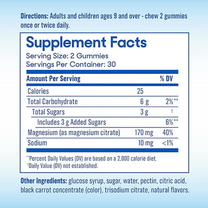 SlowMag Magnesium Citrate Gummies - Supports Muscle Health, Recovery & Relaxation, Natural Berry Flavored, 60 Count