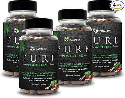 KaraMD Pure Nature | Greens, Fruits & Vegetables Whole Food Supplement | Vitamins, Fiber & Antioxidants | Support Energy & Digestion | Non-GMO, Gluten Free & Vegan Friendly | 4 Pack