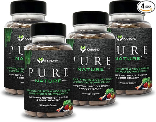 KaraMD Pure Nature | Greens, Fruits & Vegetables Whole Food Supplement | Vitamins, Fiber & Antioxidants | Support Energy & Digestion | Non-GMO, Gluten Free & Vegan Friendly | 4 Pack
