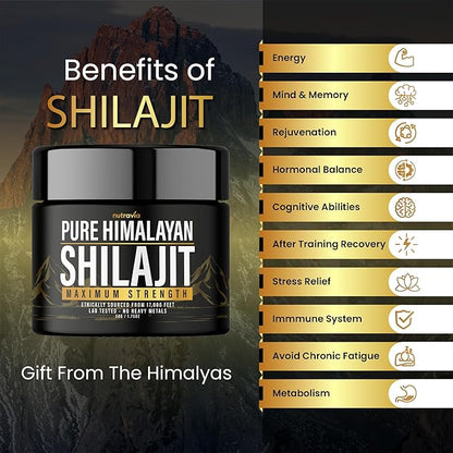 Shilajit Pure Himalayan Organic Resin - Natural Authentic Lab Tested Formula for Men, Women - No Heavy Metals - 600mg Max Strength with 85+ Trace Minerals Golden Grade Shilajit Supplement (1 Pack)