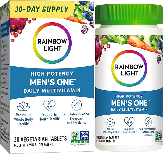 Rainbow Light Multivitamin for Men, Vitamin C, D & Zinc, Probiotics, Men's One Multivitamin Provides High Potency Immune Support, Non-GMO, Vegetarian, 30 Tablets