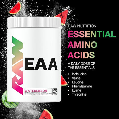 RAW EAA Amino Acids Powder, Watermelon (25 Servings) - Pre Workout Amino Energy Powder for Strength, Endurance, Recovery & Lean Muscle Growth - BCAA Amino Acids Supplement for Men & Women