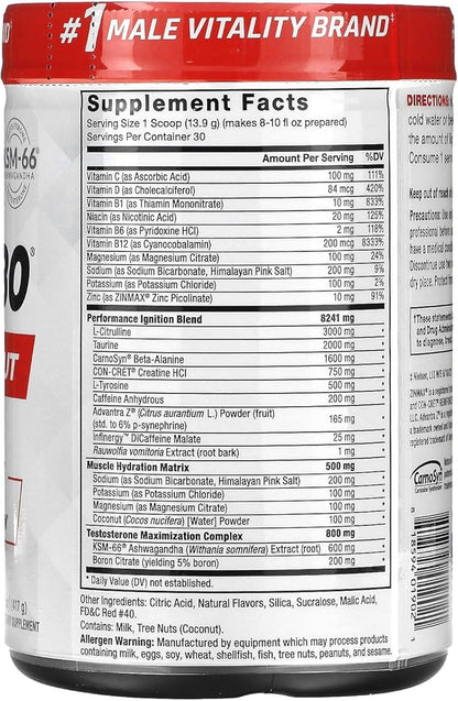 FORCE FACTOR Test X180 Pre-Workout Powder & Energy Supplement, Boost Focus & Endurance, Build Muscle & Strength, Nitric Oxide Supplement with Ashwagandaha & L-Citrulline, Fruit Punch, 30 Servings