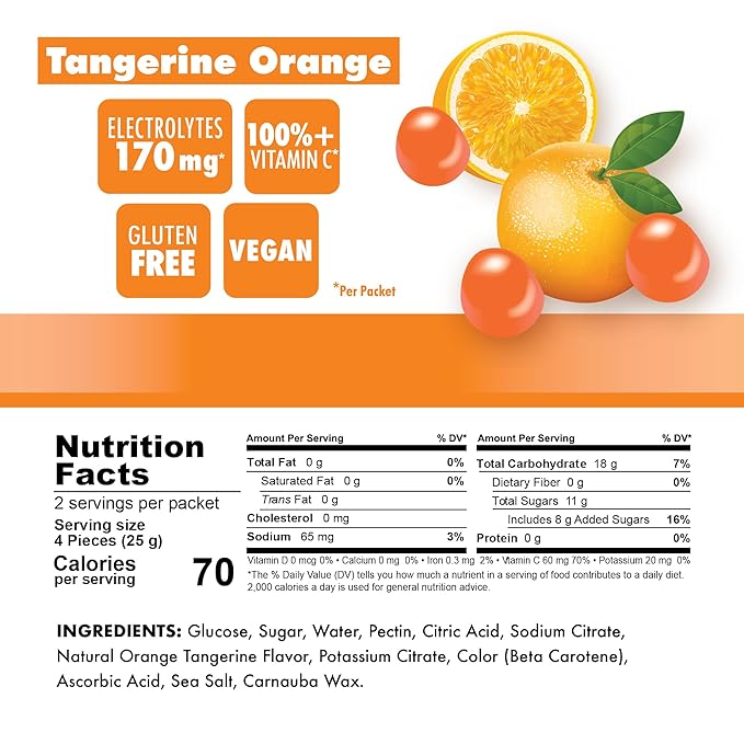 Bonk Breaker Energy Chews, Dairy-Free, Gluten-Free Ingredients to Provide Quick Energy and Focus, 1 Box of 10 Packets, Tangerine Orange