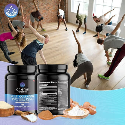 DR. EMIL NUTRITION Multi Collagen Peptides Powder - 20g of Unflavored Hydrolyzed Collagen Protein Powder with Hyaluronic Acid for Hair, Skin, Nails and Joints - 30 Servings