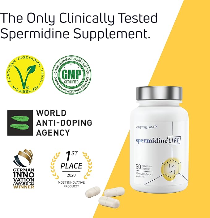 spermidineLIFE Natural Supplement, Plant-Based, Wheat Germ Extract with High Spermidine Content and Zinc for Cell Renewal, Vegan-Friendly, 60 Capsules