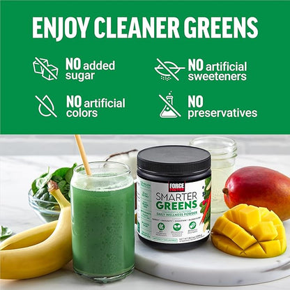 Force Factor Smarter Greens Daily Wellness Powder 3-Pack to Support Energy, Immunity & Digestion, Greens Powder, Superfood Powder with Vitamins, Minerals & Probiotics, Unflavored, 90 Servings