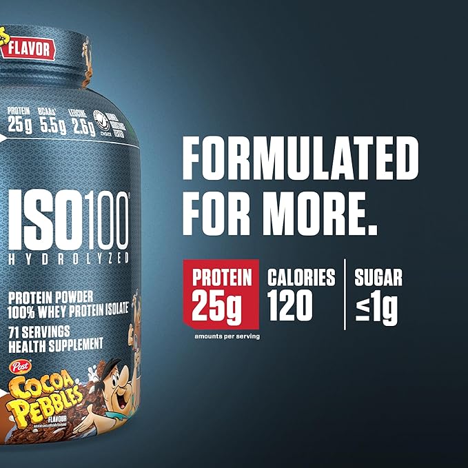 Dymatize ISO100 Hydrolyzed Protein Powder, 100% Whey Isolate, 25g of Protein, 5.5g BCAAs, Gluten Free, Fast Absorbing, Easy Digesting, Cocoa Pebbles, 5 Pound 71 Servings (Pack of 1)