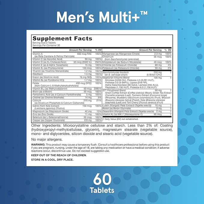 Jarrow Formulas Men's Multi+ Multivitamins, Multivitamin for Men, 60 Tablets, 30 Day Supply