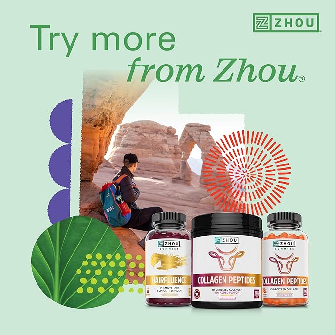 Zhou Hairfluence, Hair Growth Supplement with Clinically Studied Lustriva and Keranat and Hair Vitamins Biotin 5000mcg, Vitamin D, A, C & B12, Non-GMO, Gluten Free, 60 VegCaps