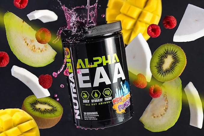 NutraBio Alpha EAA Hydration and Recovery Supplement - Full Spectrum EAA BCAA Matrix with Electrolytes, Nootropics, Coconut Water - Recovery, Energy, Focus, and Hydration Supplement - New York Punch