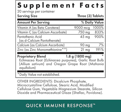 Michael's Health Naturopathic Programs Quick Immune Response - 60 Vegetarian Tablets - Immune System Support - with Vitamin A, Vitamin C & Zinc - 20 Servings