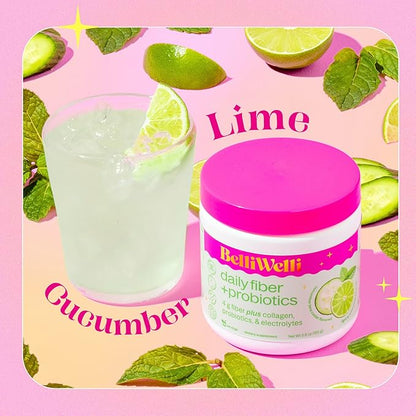 Daily Fiber Supplement with Added Collagen, Probiotics and Electrolytes | Supports Digestive Health and Regularity | Cucumber Lime Mint | 16 Servings