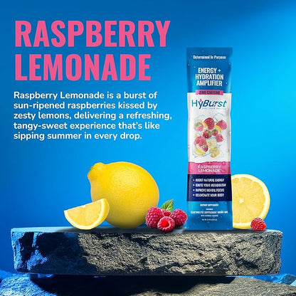 Energy + Hydration Amplifier - Multivitamin Electrolyte Powder Packets with Vitamins D3 K2 & B6 B12 | L-Theanine, Cane Sugar, Caffeine Free Energy Drink Powder | Raspberry Lemonade, 15 Pack