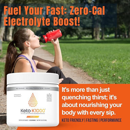 Hi-Lyte Keto K1000 Electrolyte Powder | Orange | Hydration Supplement Drink Mix | Boost Energy & Beat Leg Cramps | No Sugar, No Maltodextrin | 50 Servings