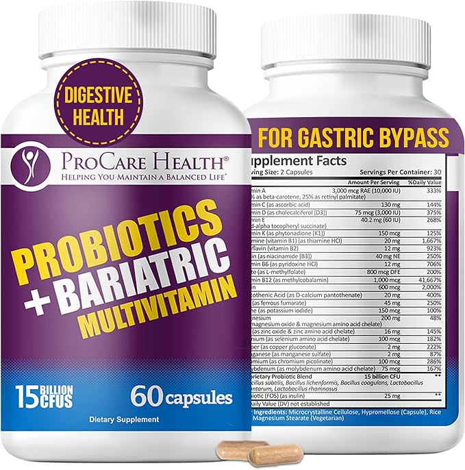 ProCare Health Probiotic Bariatric Multivitamin with Iron 45mg (60 Count) - 15 Billion CFU Bariatric Probiotic Fast Dissolving Veggie Capsules to Support Gut and Immune Health in Bariatric Patients