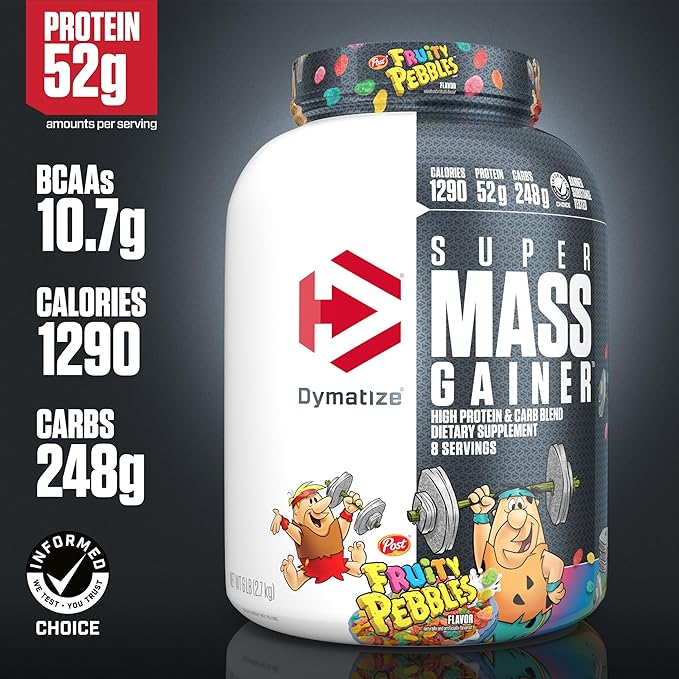 Dymatize Super Mass Gainer Protein Powder, 1290 Calories & 52g Protein, Mixes Easily, Tastes Delicious, Fruity Pebbles, 6 Pound