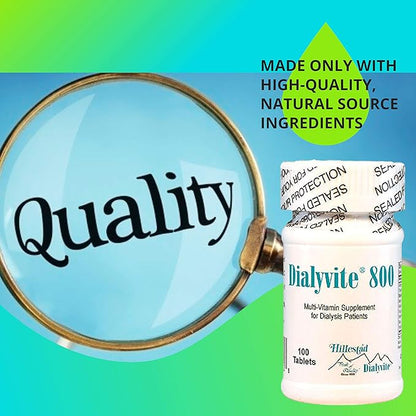 Hillestad Labs Dialyvite 800 Multi-Vitamin Supplement for Dialysis Patients, 100 Tablets, Yellow, Original