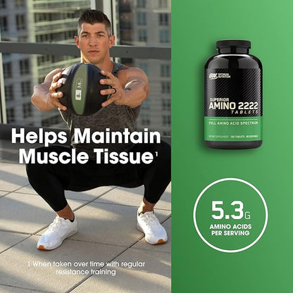 Optimum Nutrition Superior Amino 2222 Tablets, Complete Essential Amino Acids, EAAs, 160 Count