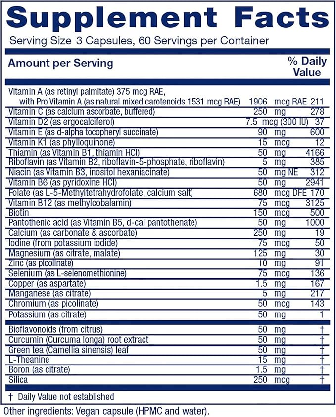 Vitanica - Mid-Life Symmetry, 50-65 High Potency Daily Multivitamin and Mineral, Vegan, 180 Capsules