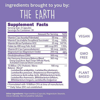 Menopause Support – DIM Supplement + Probiotics | Estrogen Supplement for Women | Dong Quai for Menopause Relief | Hormone Balance for Women | Hot Flashes, Mood Swings, & Night Sweats - Vegan, 60ct
