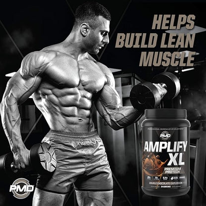 PMD Sports Amplify XL Premium Whey Protein Supplement Hydro Greens Blend - Glutamine and Whey Protein Matrix with Superfood for Muscle, Strength and Recovery - Double Chocolate Explosion (24 Servings)