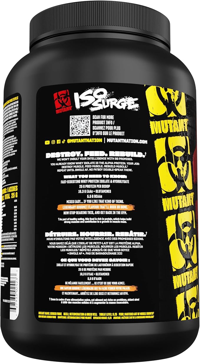 Mutant ISO Surge Whey Protein Isolate Powder Acts Fast to Help Recover, Build Muscle, Bulk and Strength, 1.6 lb (Peanut Butter Chocolate)