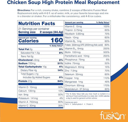 Bariatric Fusion Chicken Soup Meal Replacement 27g Protein Powder, 21 Serving Tub for Bariatric Surgery Patients Including Gastric Bypass and Sleeve Gastrectomy - No Gluten, Aspartame or Sugar