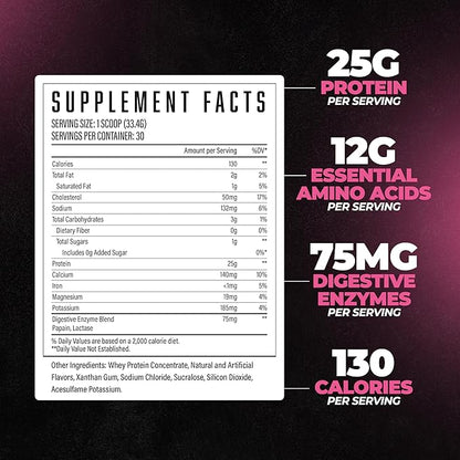Huge Whey, Protein Powder for Muscle Gain, 25g Protein, 12g EAAs, Supports Muscle Growth, Performance & Recovery (White Chocolate Raspberry, 30 Servings)