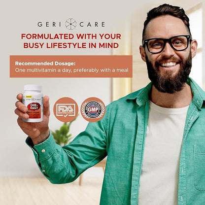 One-Daily Multi-Vitamin Tablet, 200 Count by GeriCare| Adult Multivitamin Supplement for Men & Women | Easy-to-Take Dietary Supplement with Vitamins A, C, D3, B, Calcium| Vitamin & Mineral Complex