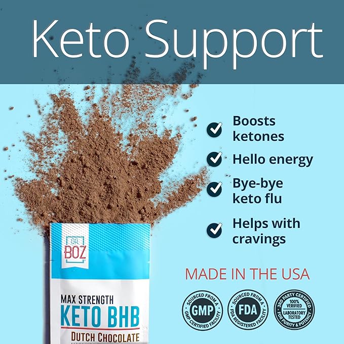 Dr. Boz - Keto BHB Powder - Dutch Chocolate, 20 Sachets - Increase Energy & Reduce Cravings - Max Strength Dietary Supplement - USA Made - 11.7oz (332g)