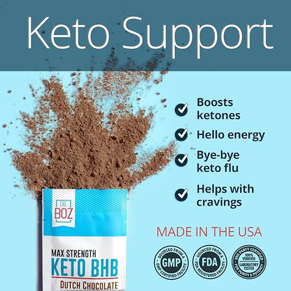 Dr. Boz - Keto BHB Powder - Dutch Chocolate, 20 Sachets - Increase Energy & Reduce Cravings - Max Strength Dietary Supplement - USA Made - 11.7oz (332g)