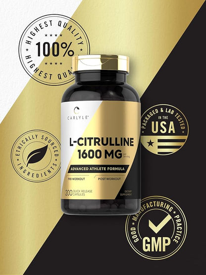 Carlyle L Citrulline Capsules 1600mg | 200 Count | Advanced Athlete Formula Non-GMO, Gluten Free Supplement
