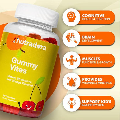 Kids Vitamin Gummies for Kids - Kids Multivitamin Gummies for Kids Immune Support, Muscle Function, & Cognitive Health, Gluten Free, Non-GMO, & Vegan Formula, Formulated in USA, Pack of 1