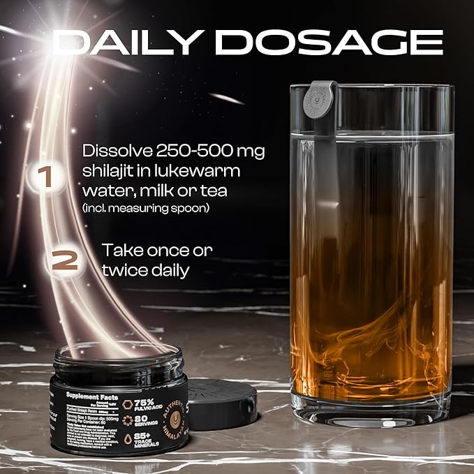 Pure Himalayan Shilajit Resin - Gold Grade High Potency with 75% Fulvic Acid and 85+ Trace Minerals for Energy Boost & Immune Support for Men & Women. U.S. Lab Tested - 40gr (80 Servings) (1)