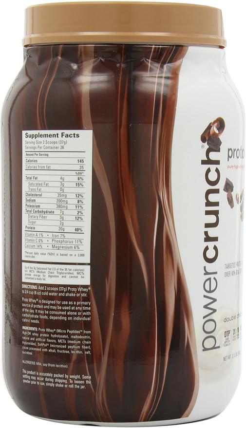 Power Crunch Whey Protein Powder, With Amino Acids, Protein Shakes with Delicious Taste, Double Chocolate, 2.1 LB