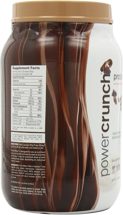 Power Crunch Whey Protein Powder, With Amino Acids, Protein Shakes with Delicious Taste, Double Chocolate, 2.1 LB